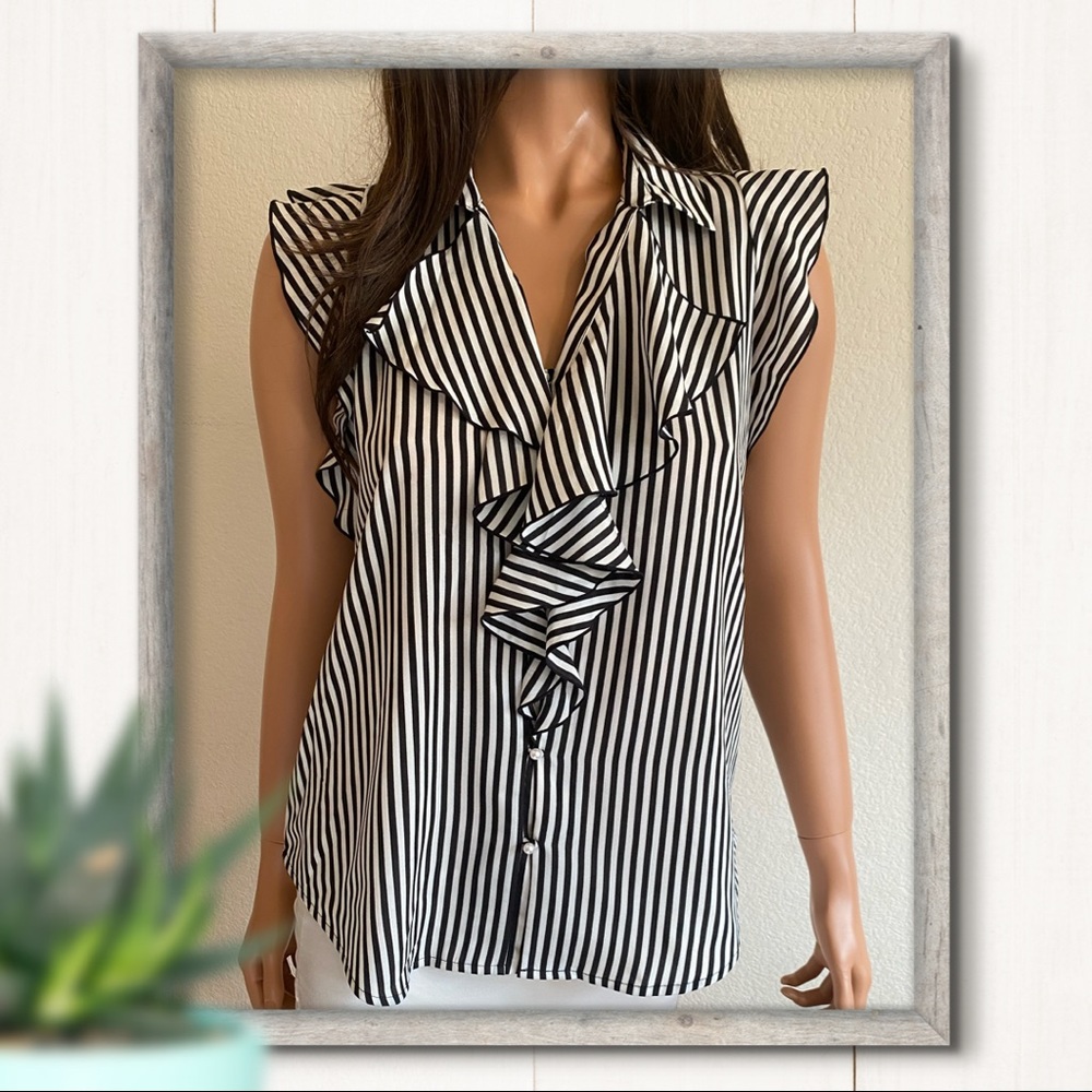 Karl Lagerfeld Oversized Ruffle Top with Cap Sleeves Size Small